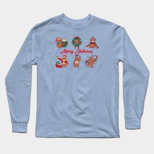 Merry Slothmas // Cute Christmas Sloth Cartoons Long Sleeve T-Shirt